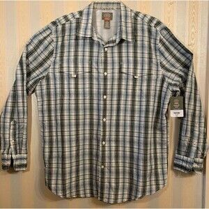 St. John's Bay Outdoor Angler Long Sleeve Blue/Gray Plaid Shirt Size:XL NEW wTag